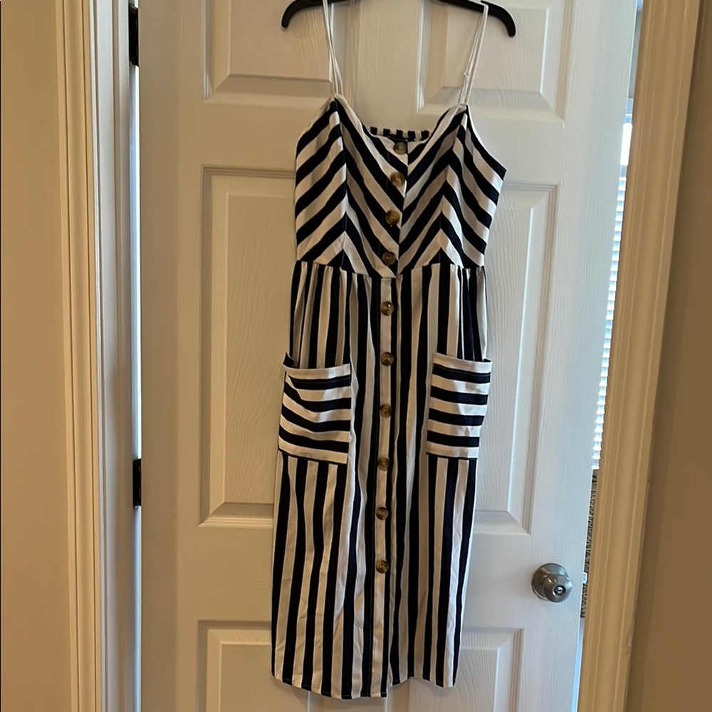 Striped Navy and White Button-Down Dress
